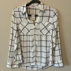 Express Womens Portofino Long Sleeve Striped Shirt White/Black/Maroon NWT Size M